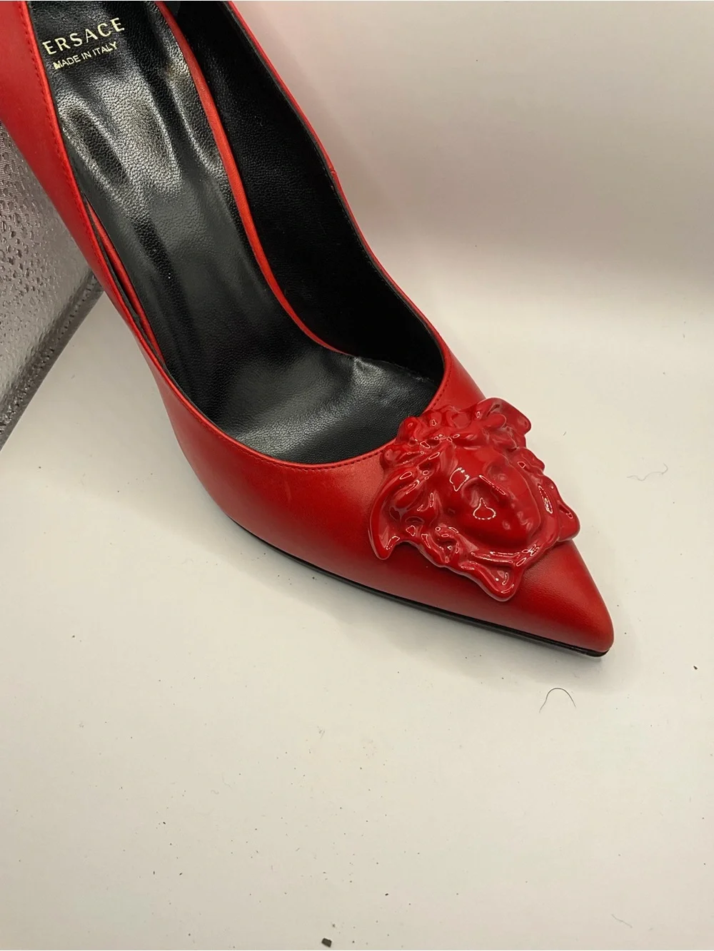 Versace Red Leather La Medusa Pumps- 38.5